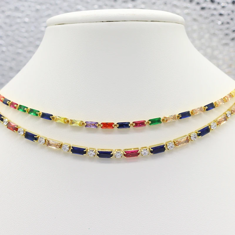Colorful CZ Tennis Choker Necklace White Pink Green Gold Color Iced Out Bling 5A 5mm Cubic Zirconia Tennis Choker Jewelry Party