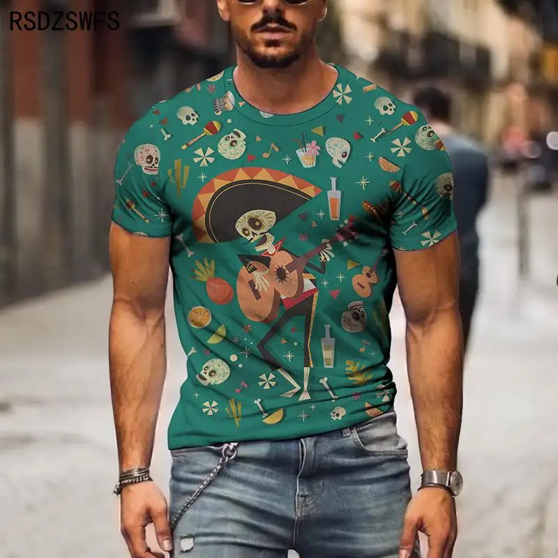 Summer 3D Printing T-shirt for Men Personality Skull Art Painting Trend Menswear Short Sleeves Casual Tshirt Tops Men Clothing