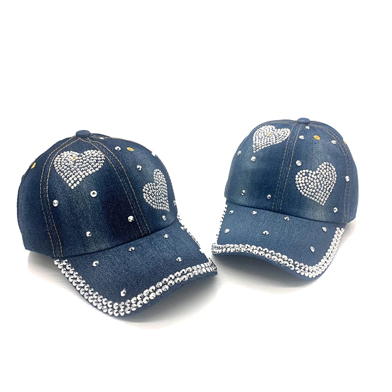 New High Quality Cool Denim Baseball Cap Rhinestone Hip Hop Adjustable Snapback Hat Gorra For Women