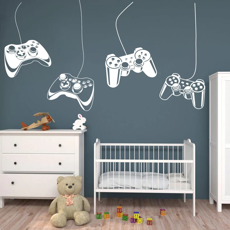 Large Hang Game Controller Wall Sticker Playroom Kids Room Video Gaming Zone Gamer Xbox Ps Wall Decal Nursery Vinyl Home Decor