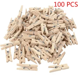 100PCS 2.5x0.3cm Natural Mini Wooden Clips For Clothespins Decorative Photos Papers