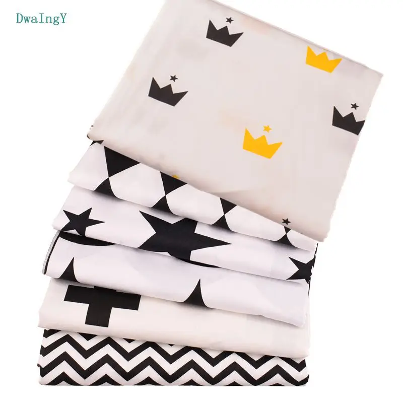 DwaIngY 6pcs/lot Black&white series Twill Cotton Fabric For Patchwork Cloth DIY,Sewing Quilting,Quarters Material Doll 20*25cm