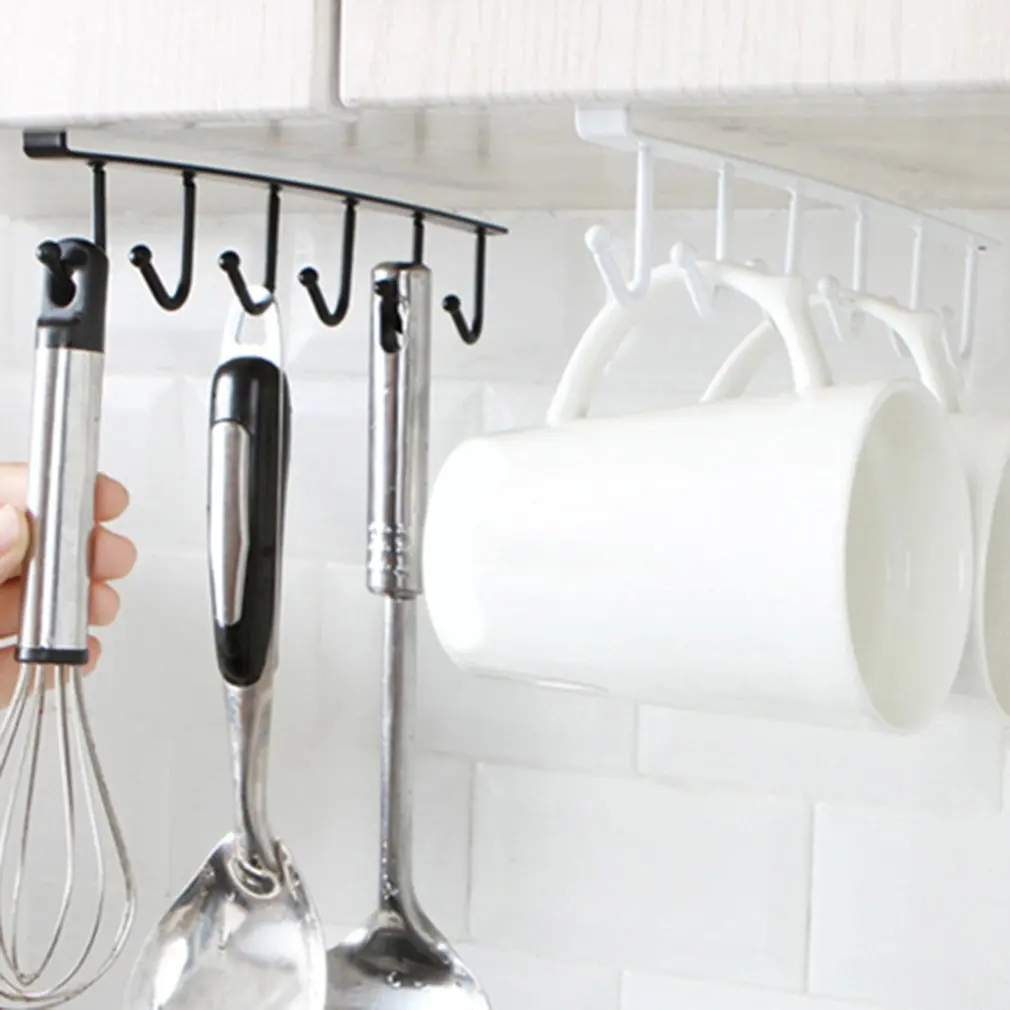 Storage Rack Multifunctional 6-row Hooks For Kitchen Seamless Wrought Iron Metal Kitchen Cabinet Hooks