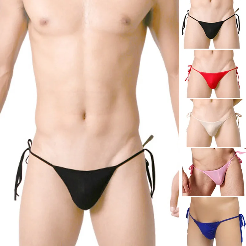 Ropa interior Sexy Gay para Hombre, tangas de seda de hielo, suspensorio, bolsa de pene, transpirable, fina, parte trasera en T