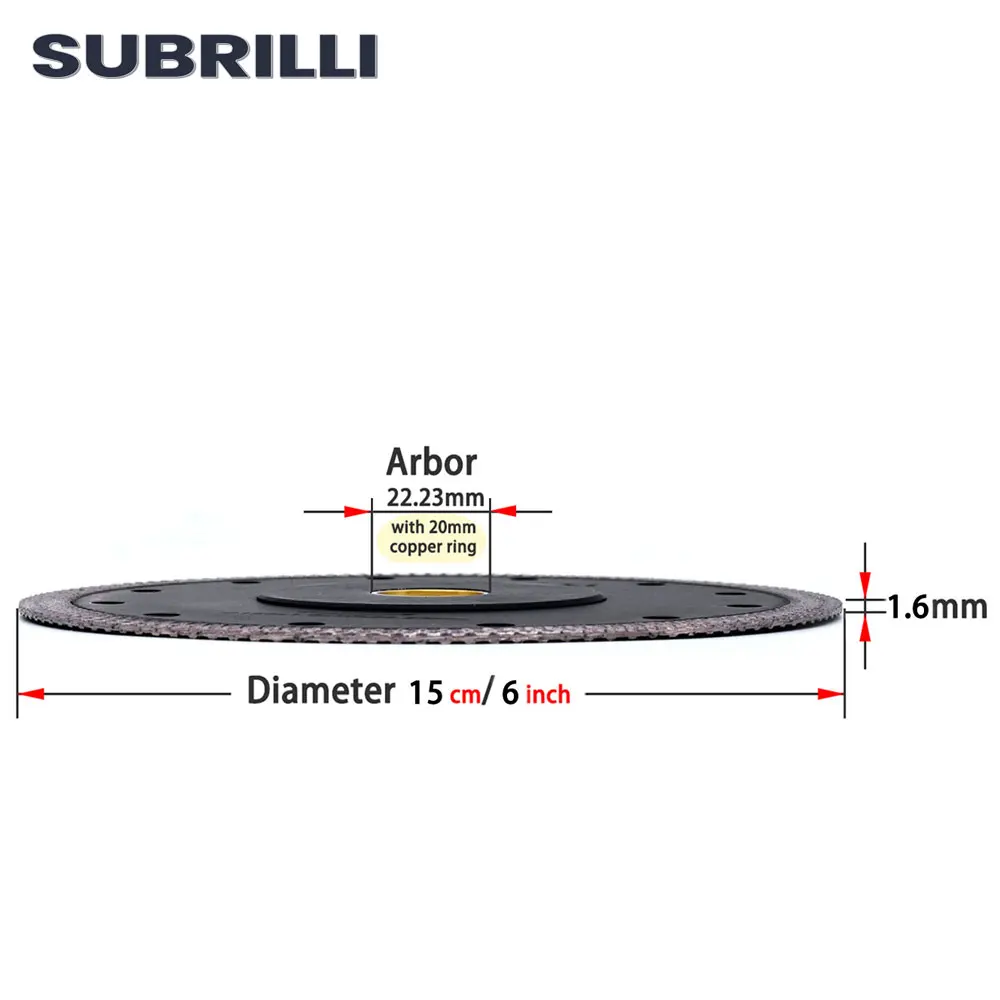 SUBRILLI-hoja de sierra de diamante profesional, hoja de sierra de malla Turbo de 150mm de diámetro, Granito de porcelana, azulejo duro de 6 pulgadas