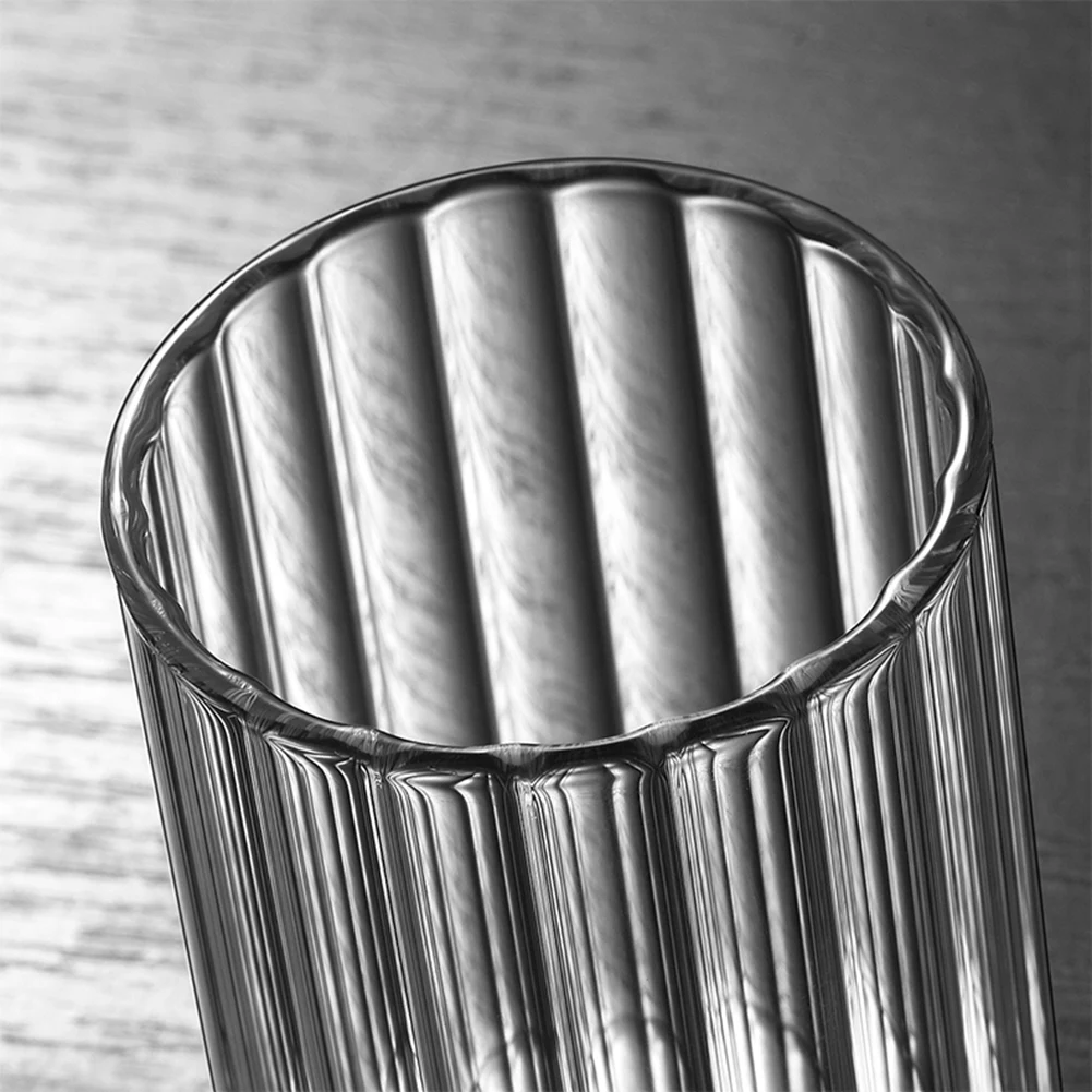 Ribbed Glassware Vintage Drinking Glasses 300ml Glassware Highball Fluted Vertical Stripes Tumblers Juice Drinking Cups