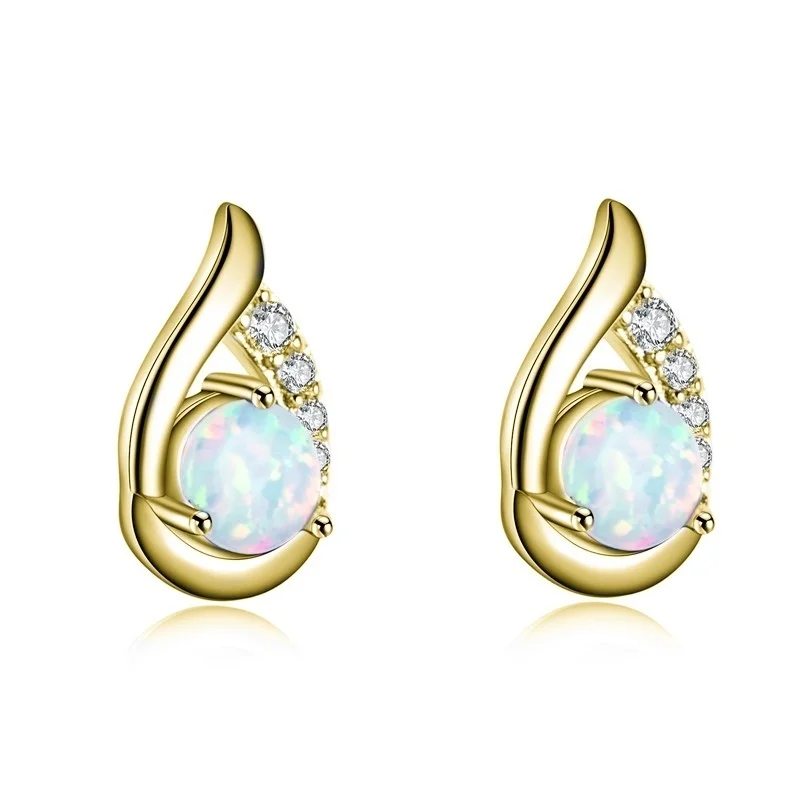 Fashion Women Earrings Luxury Rhinestones Imitation White Fire Opal Geometric Stud Earrings For Women Accessories Jewelry Gift