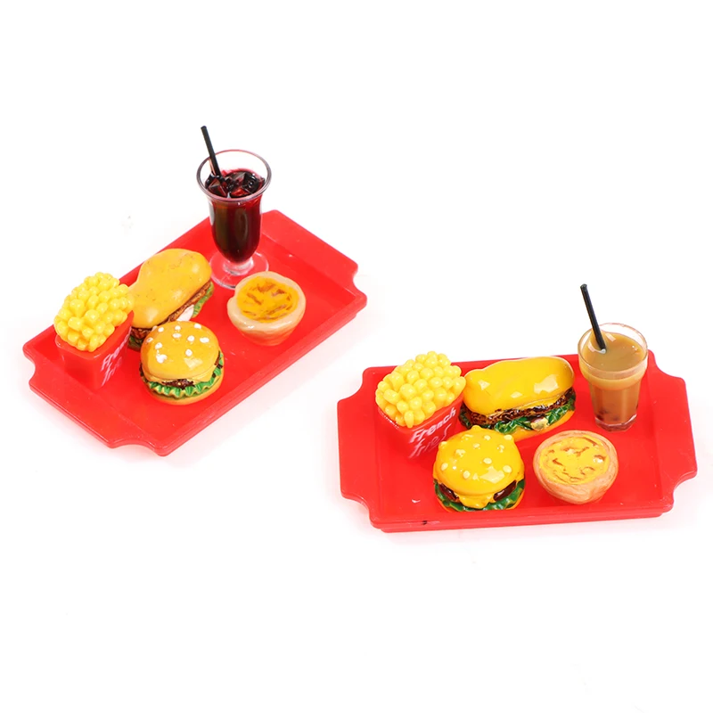 1 Set Mini Hamburger Khoai Tây Chiên Pháp Thu Nhỏ Nhà Búp Bê Nhanh Thực Phẩm Cho Nhà Búp Bê Nhà Bếp Cà Phê Phụ Kiện Đồ Chơi