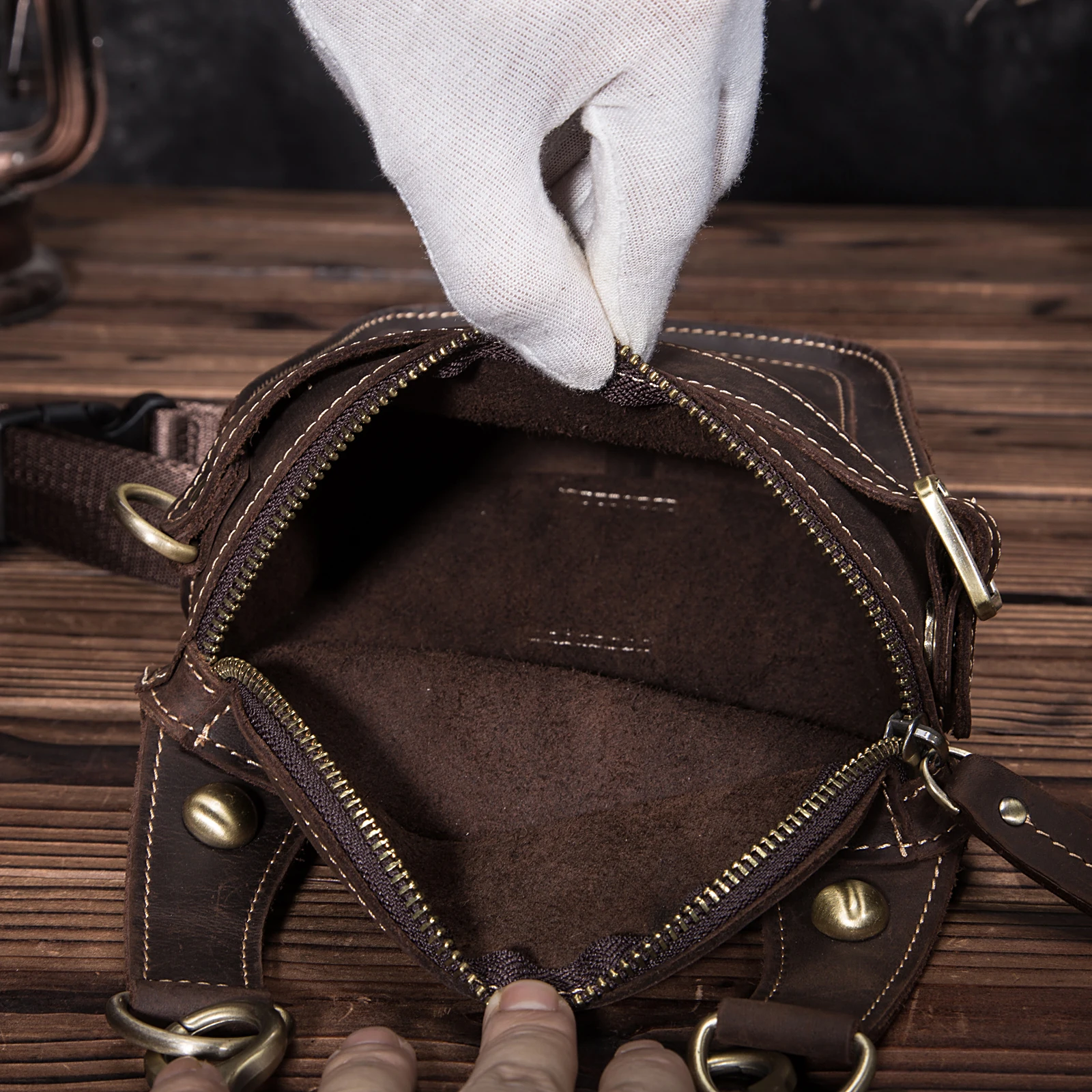 Crazy Horse Leather Hot Sale New Casual Fashion Small Messenger Shoulder Bag Design Fanny Waist Belt Pack Drop Leg Bag 9326-db