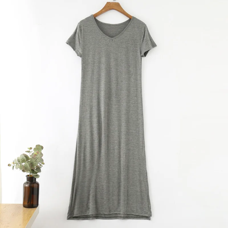 Casual V Neck Ladies Nightshirt New Modal Summer Short Sleeve Night Dress Lounge Home Wear Nightgowns For Women Long Dresses