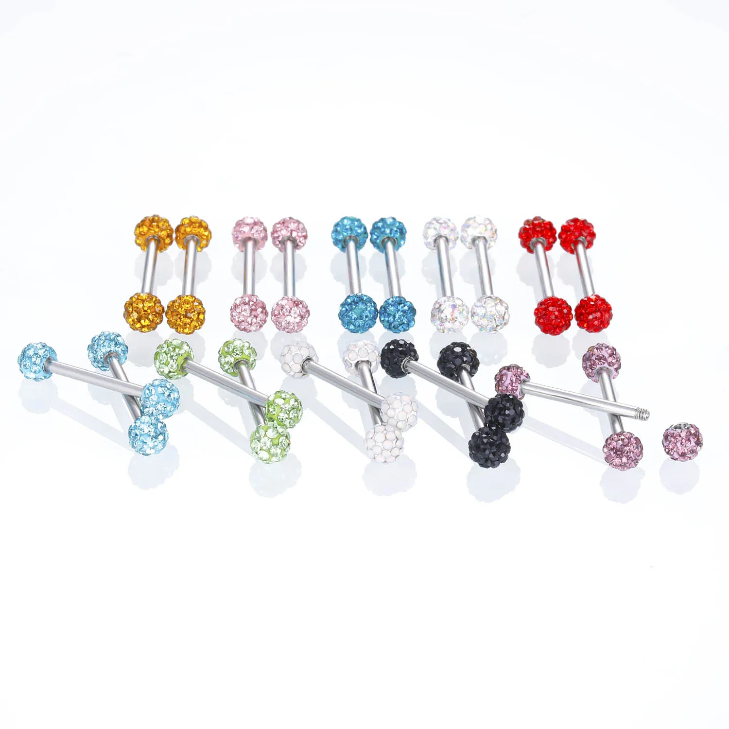 Stainess Steel Crystal Ball Tognue Piercing Barbell 14G CZ Nipple Piercing Bar Shiny Tongue Ring Bulk Sexy Body Piercing Jewelry