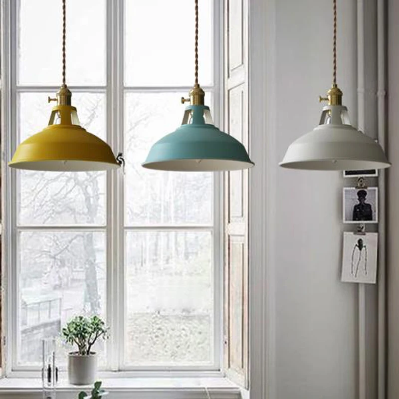 Pendant Light Retro Industrial Style Colorful Restaurant Kitchen Home Lamp Vintage Hanging Light E27 Iron Lampshade Decorative L