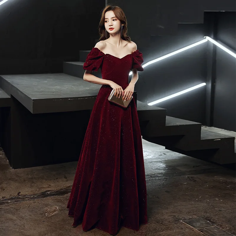 

Sexy Bride Off-Shoulder Wedding Party Dress Gown Vintage Burgundy Prom Party Dresses Banquet Gown Abito Da Sera