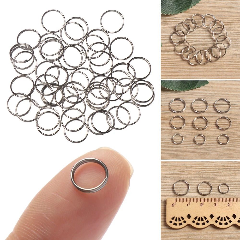 50pcs Metal Keyring Keychain Split Ring 8mm 10mm 12mm Key Holder Rings Women Men DIY Key Chains Circle DIY Pendant Tools