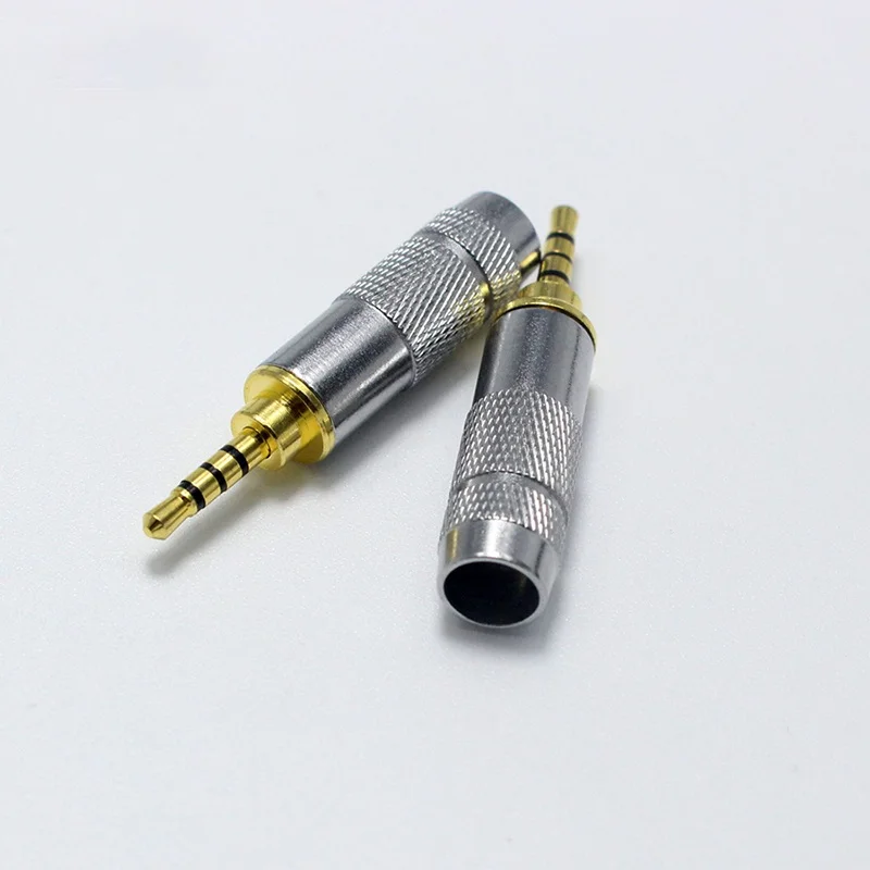 2.5mm Earphone Plug Audio Jack 3 Pole 4 Pole Stereo Headset Metal Golden Plated Copper Soldering 6.0mm Wire Hole Line Connector