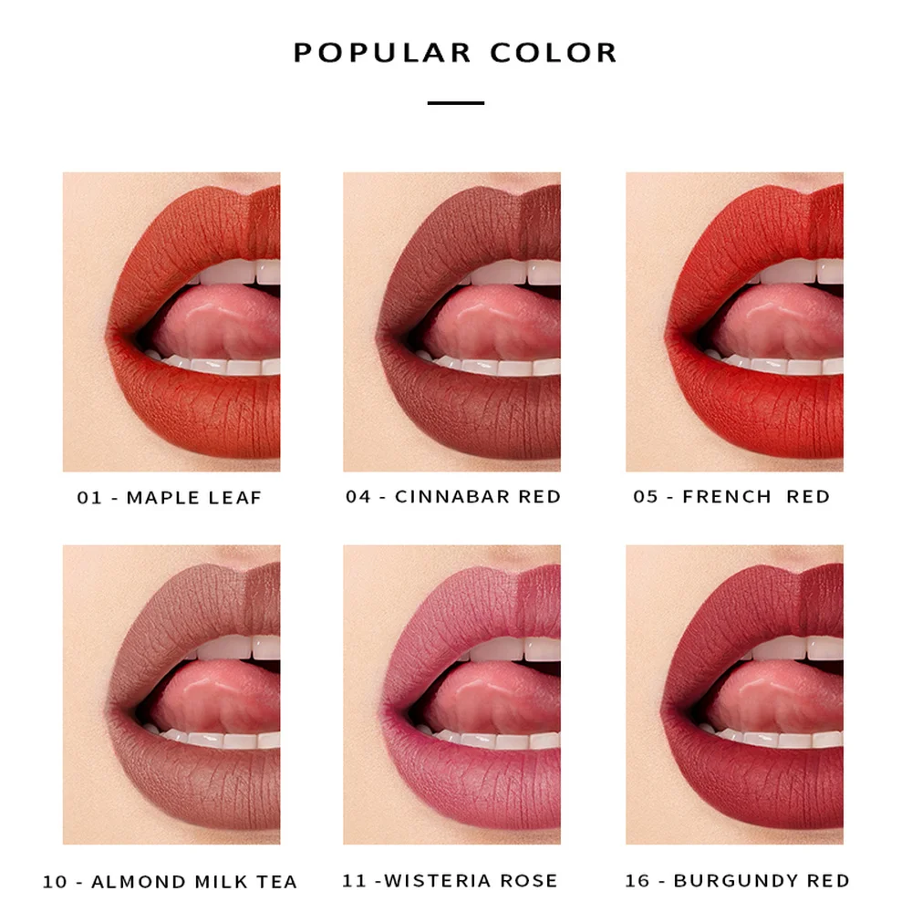 Pudaier New Velvet Matte Lipstick 16 Color Smoke Tube Lip Stick Soft Moisturizer Not Dry Long Lasting Sexy Red Brown Lips Makeup