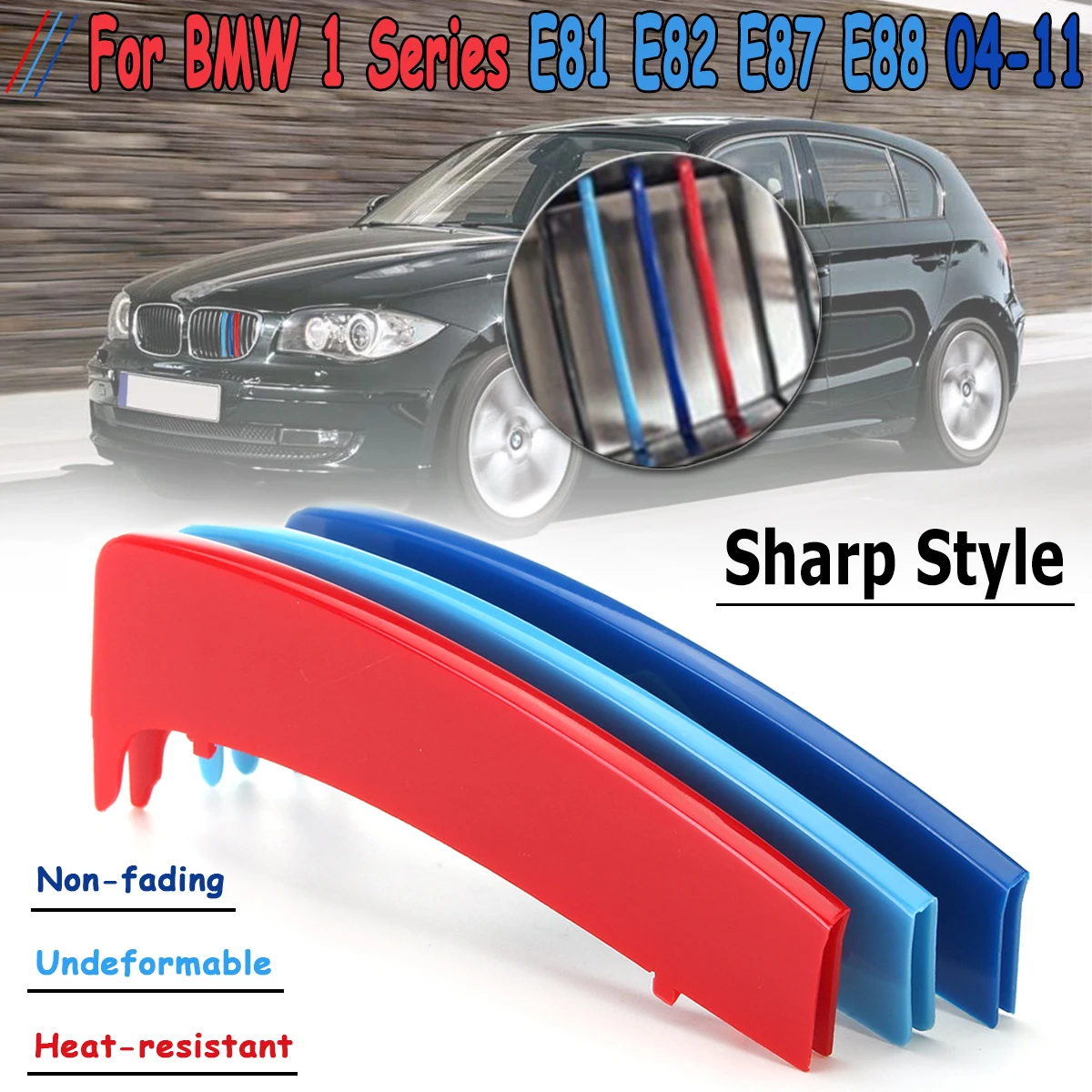 

3D Sport M Style Color Grille Grill Cover Clip Trim For BMW 1 Series E81 E82 E87 E88 2004 2005 2006 2007 2008 2009 2010 2011