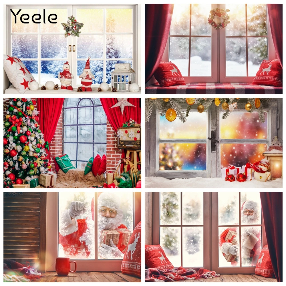 Yeele Merry Christmas Santa Claus Knock Window Gift Portrait Photo Backgrounds Photography Backdrop for A Photo Studio