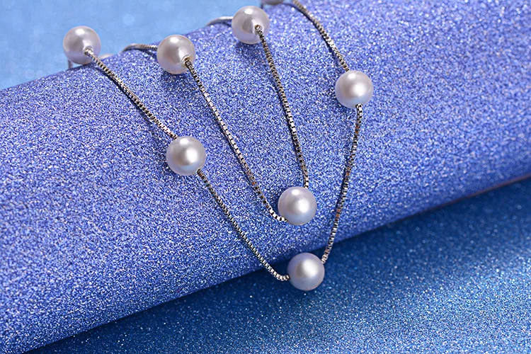 925 Sterling Silver Jewelry 12 PCS 6mm Pearl Box Chain Choker Necklace kolye collares bijoux femme S-N54