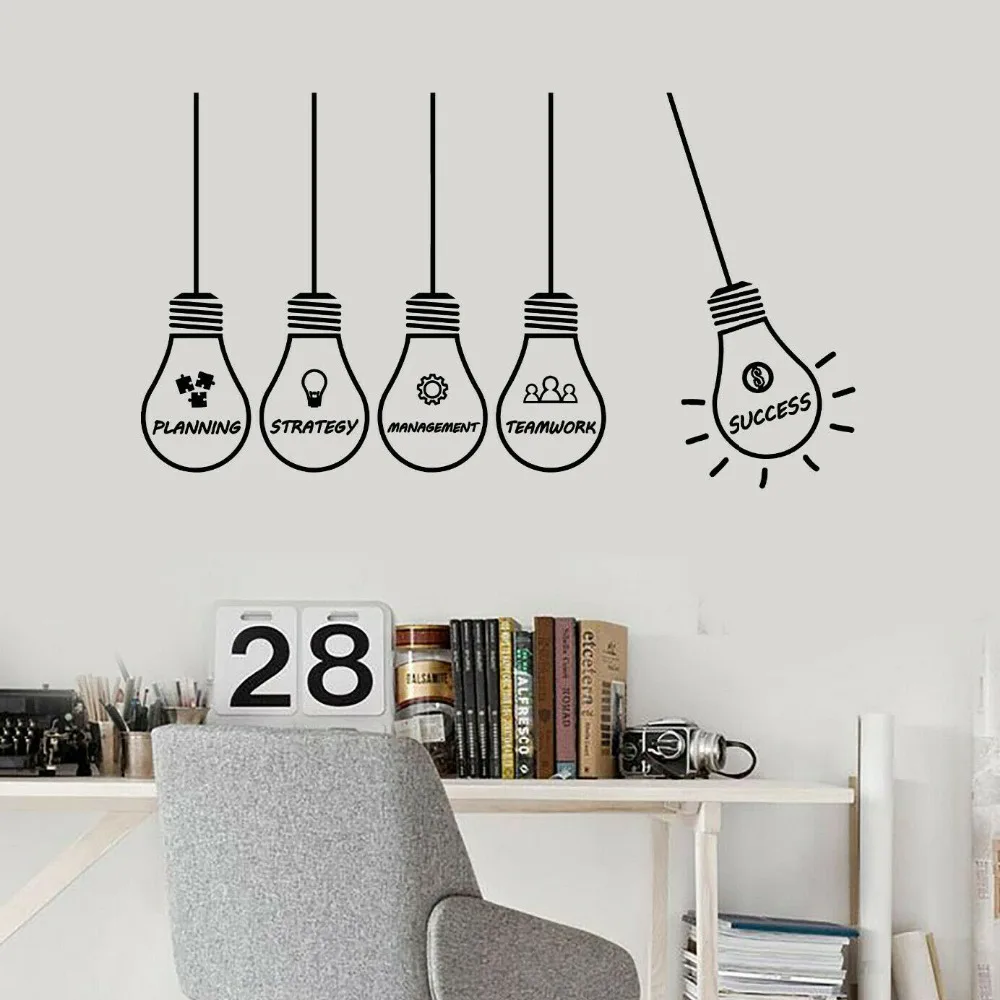 Creative Office Idea Strategy Management Wall Sticker Success Lamp Vinyl Wall Decals Home Decor Room Decoration Window Art Mural