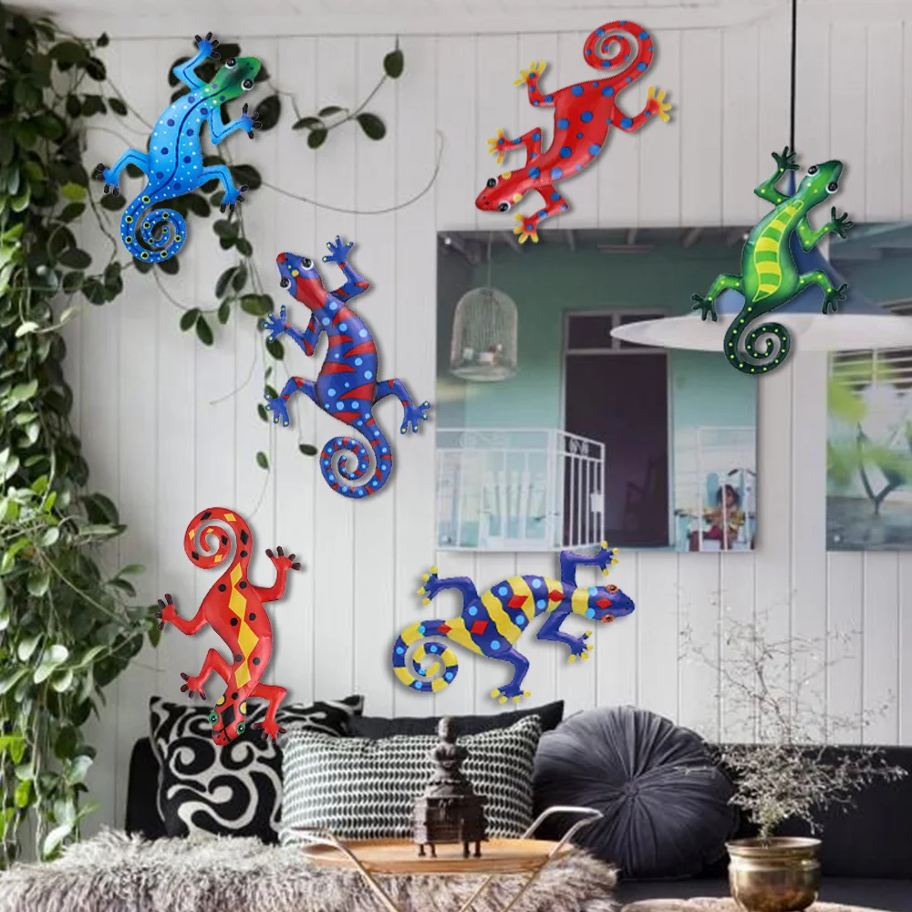 

1PC Colorful Hanging Metal Gecko Wall Decor Art Craft Sculptures Garden Backyard Living Room Bedroom Indoor Outdoor Decor