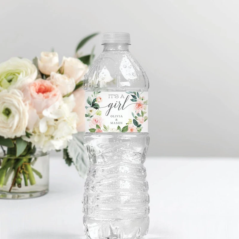 Printable Printed Greenery Wedding Water Bottle Labels - Green & White Custom Water Bottle Labels, Personalized Water Bottle