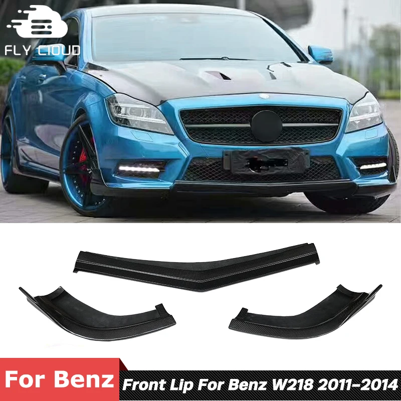 3 PCS Splitters Real Carbon Fiber Material Front Bumper Chin Lip For Mercedes Benz W218 CLS350 Sport CLS63 AMG 2011-2014