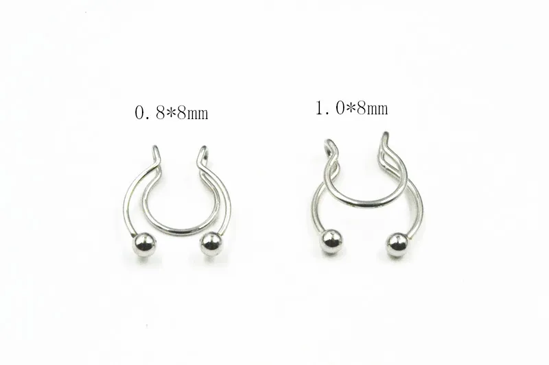 

Lot50pcs New Clip On Fake Nose Hoop Rings Surgical Steel No Hole Non Piercing Body Jewelry Free shipment 18G 20G Hot