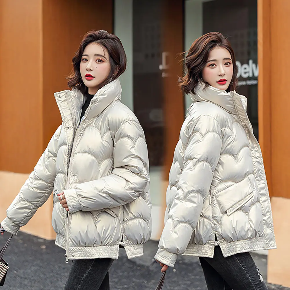 Vielleicht Fashion Winter Jacket Thick Warm Short Parkas Women Winter Coat Elegant Shinny Cotton Stand Collar Jackets Female