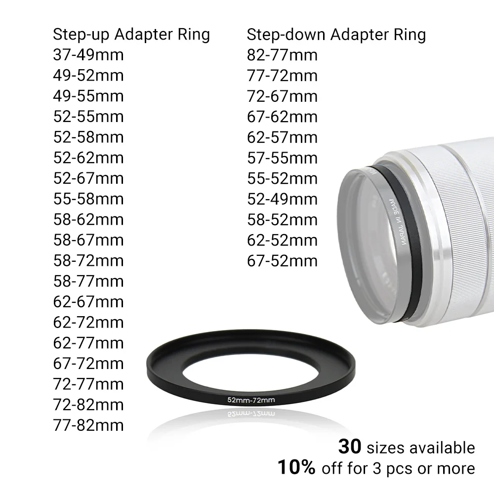 PROfezzion-filtro de lente de cámara Step Up and Down, anillo adaptador de 37-82mm para Canon, Nikon, Sony, DSLR, accesorios de lente de cámara