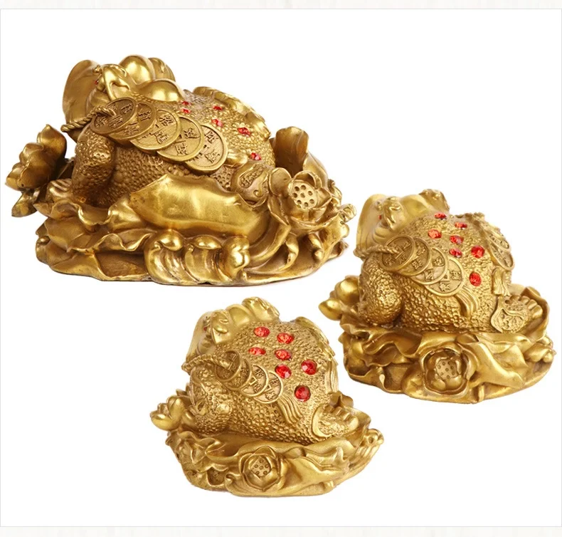 Pure Copper Lotus Leaf Golden Toad Figurine Crafts Ornaments New Mascot Get Rich Wealth Chinese Fengshui Animal Statue