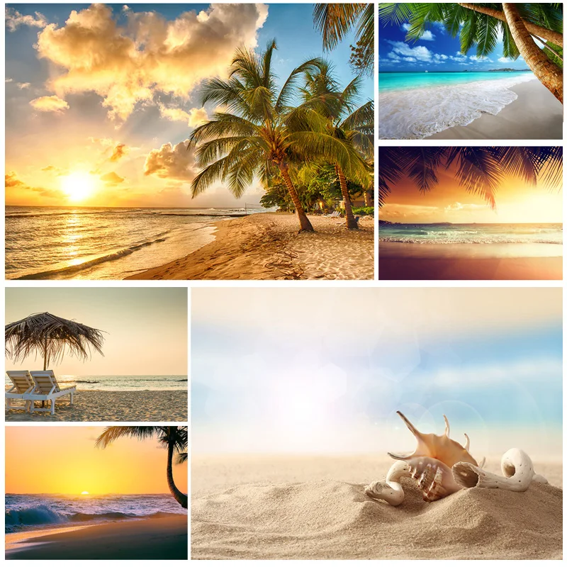 

Summer Tropical Sea Beach Palms Tree Photography Background Natural Scenic Photo Backdrops Photo Studio Props 2133 HHB-05