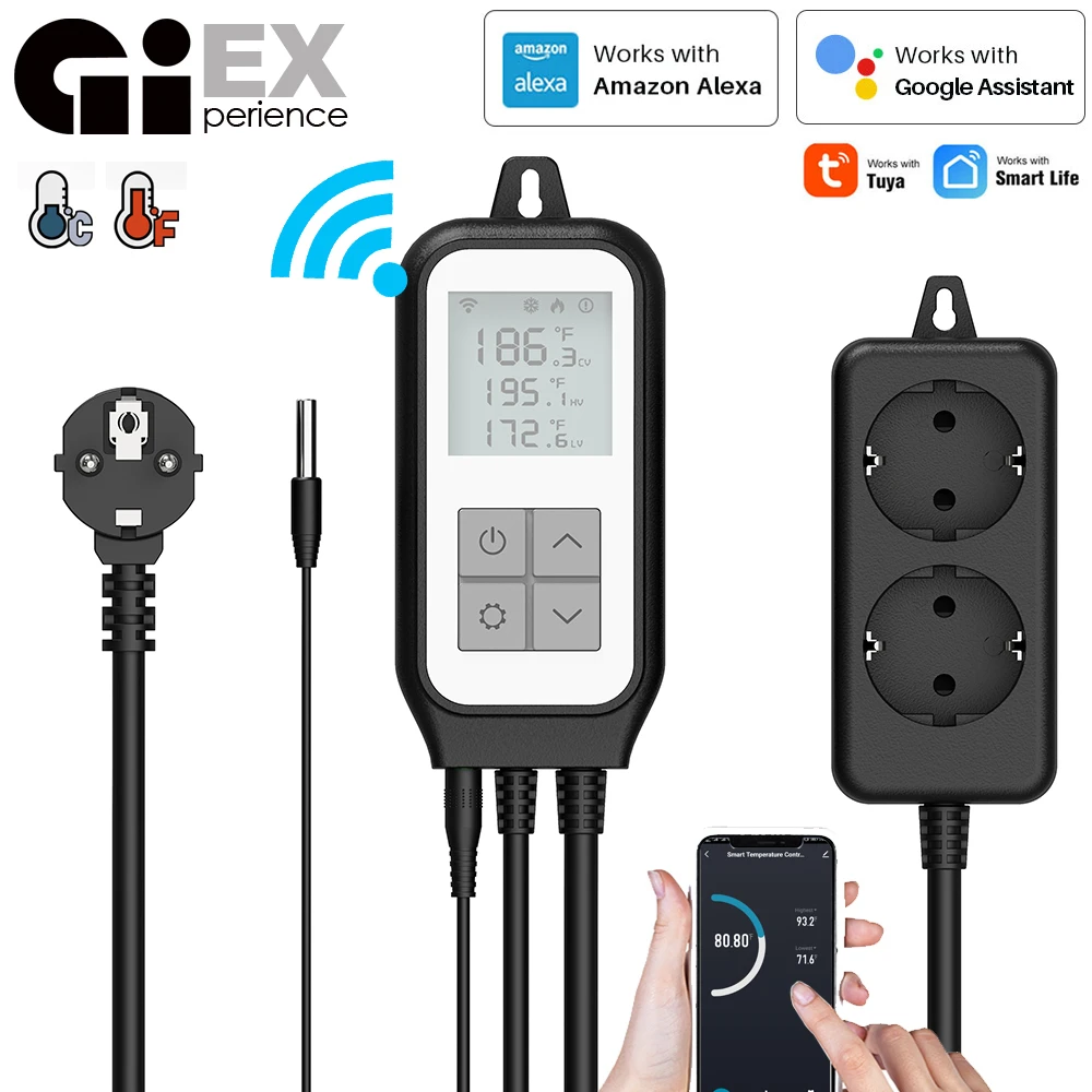 WIFI Aquarium Temperature Controller Socket EU Outlet Digital Data Alarm Temp Incubator Tuya Smart Life Alexa Google Assistant
