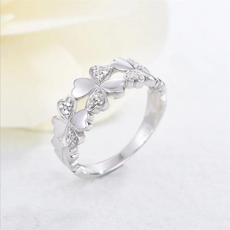 Trendy Silver 925 Sterling Rings Female Bridal Wedding Accessories Trendy Zircon Clover Ring For Women Jewelry Charm Girls Bijou