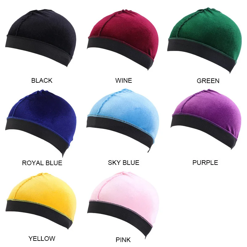 Unisex Velvet Wave Caps Satin Breathable Turban Hat Men Hip Hop Durags 1pcs