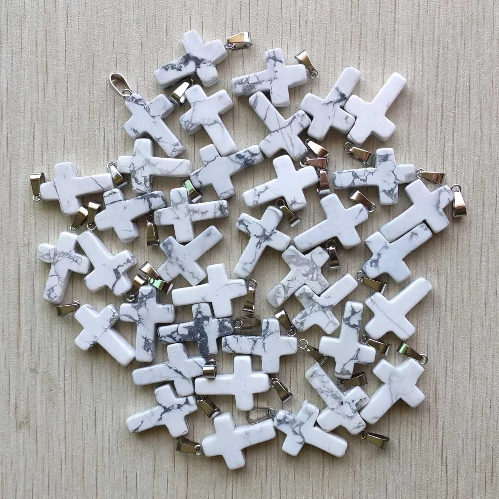 

Good quality natural white turquoises stone fashion cross shape pendants for jewelry making Wholesale 50pcs free shipping