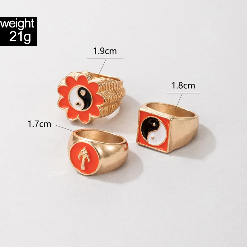 Tocona Colorful Dripping Oil Tai Chi Butterfly Joint Ring Sets for Women Cute Heart Flowers Fruit Geoemtry Wedding Ring Jewelry