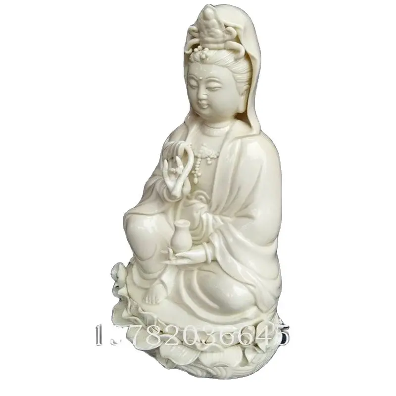 China Old Porcelain Net Bottle Sitting In Lotus Guanyin White Porcelain Sculpture