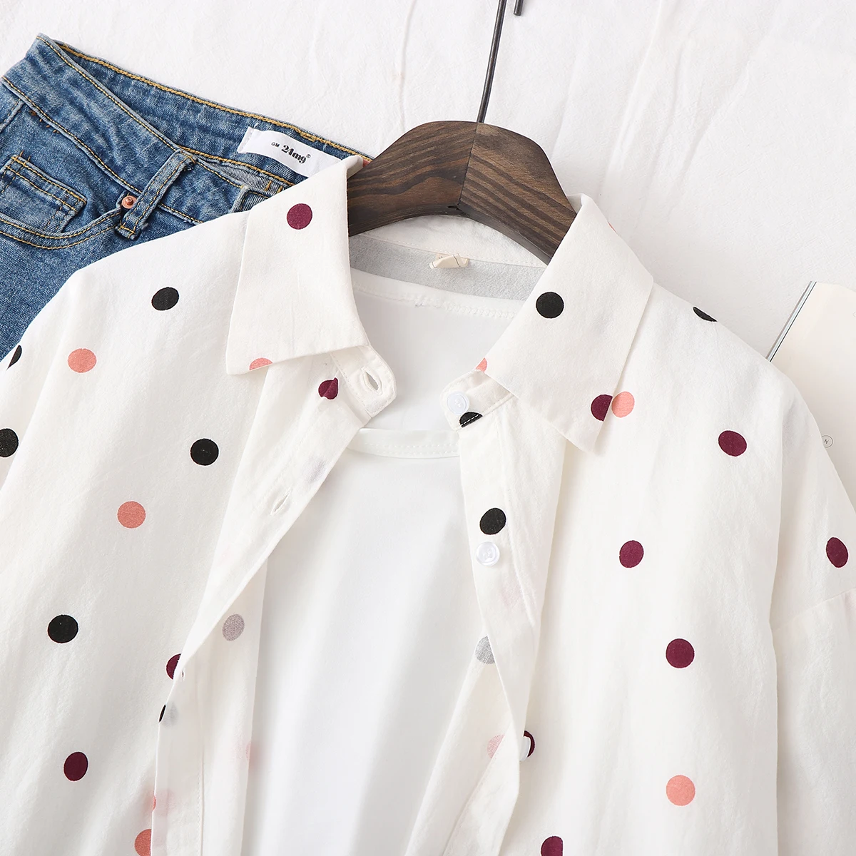 2024 Spring New Women Blouses Fresh Style Loose Women Polka Dot Print Blouse Cotton Casual Long Sleeve Shirts Lady Tops Blusas