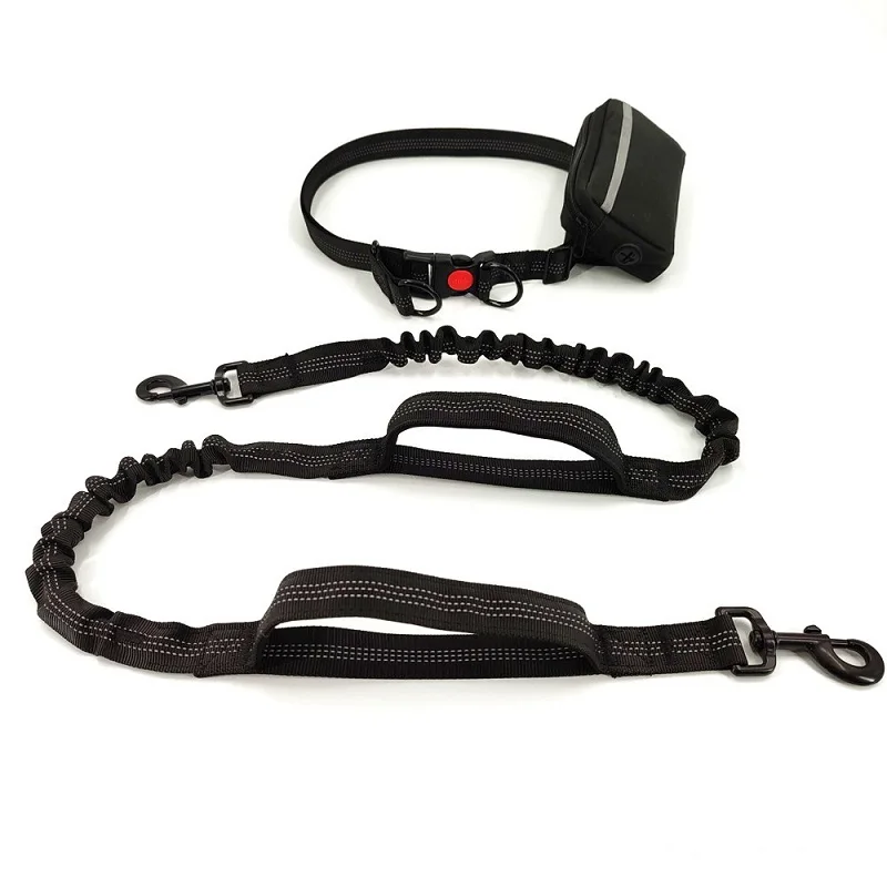 

Dog leash running Hand free jogging Double handle Pet lead sport walking Waist Belt bag Reflective two dog rope Elastic buffer