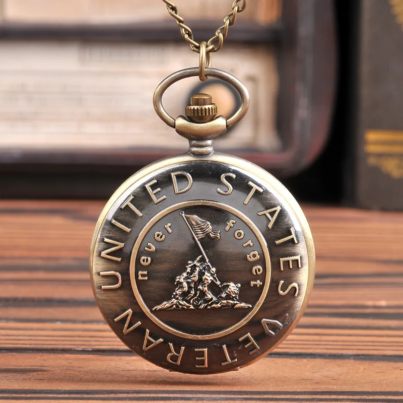 1076Cool Men's Pocket Watch With The Old Soldier Raised The Flag And Watch Retro Bronze Pocket Watch Nice present for Grandpa