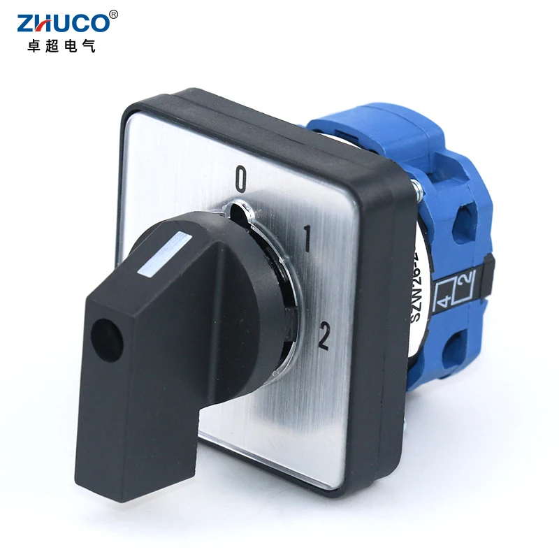 ZHUCO SZW26/LW26-20 0-1-2 One Pole Four Terminals 64X64 48X48 Mm Panel 20A 660V Selector Rotary Cam Universal Changeover Switch