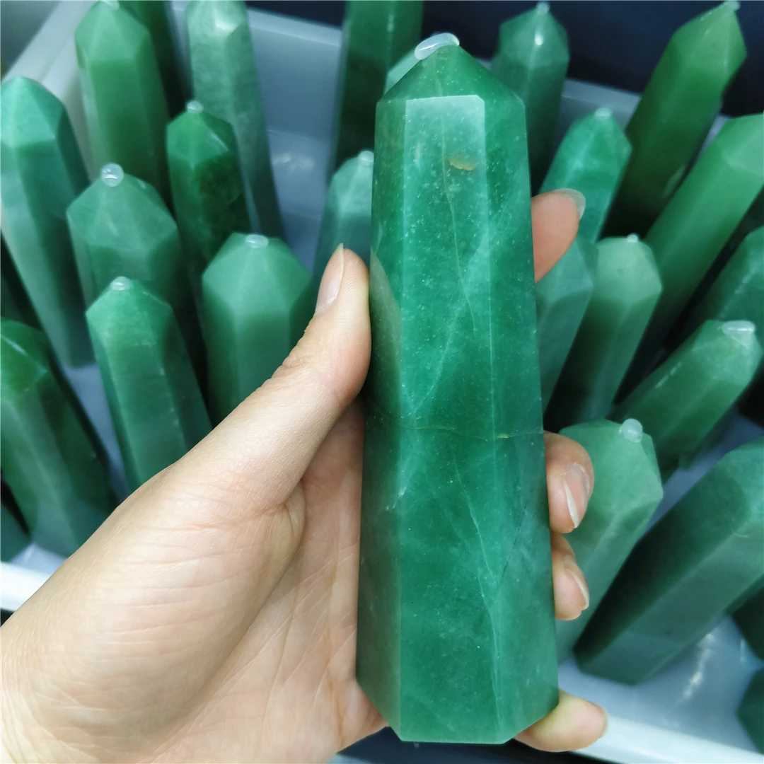 13CM Natural Green Aventurine Quartz Mineral Points Crystal Wand Tower Ornament Apartment Decoration Accessories Healing Stones