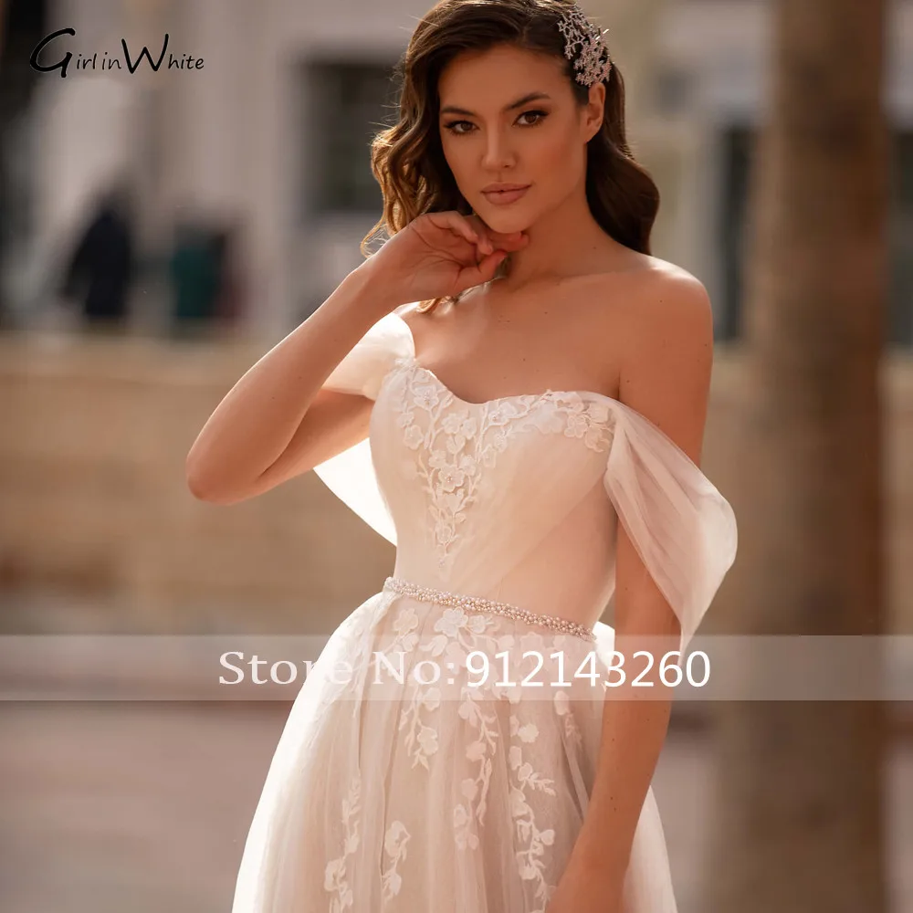 Vestidos De Noiva Romantische Prinses Kant Trouwjurken Sexy Off De Schouder Bridal Dress Applicaties A-lijn Bruid Gown