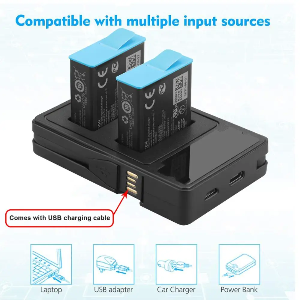 Für gopro hero 12 schwarz zwei kanal batterie ladegerät lcd display mit ladekabel geeignet für gopro 9 hero9 zubehör