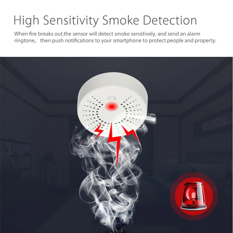 Vida inteligente autônomo wifi sensor de fumaça com detector de temperatura sistema de alarme detector de fumaça sem fio ifttt