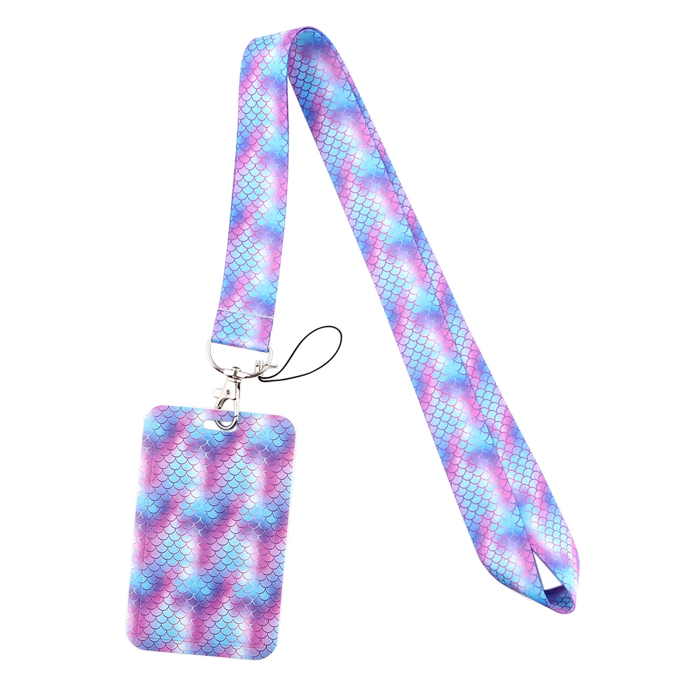 JF594 Fish Scales Lanyard ID Badge Holder Bus Pass Case Cover Slip Bank Credit Card Holder Strap School Office Supplies