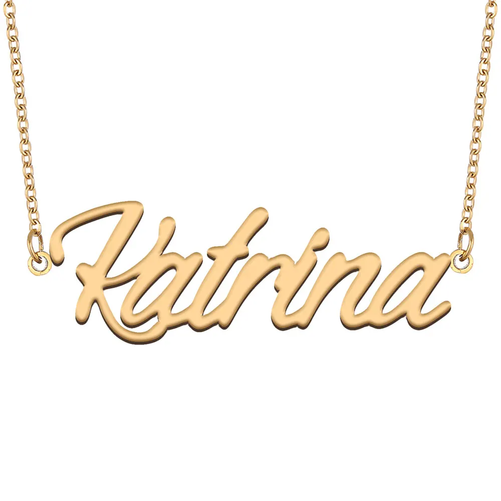 

Ожерелье Katrina с именной табличкой для женщин, ювелирные изделия из нержавеющей стали, позолоченная цепочка с кулоном, подарок женщине, матери, девушке