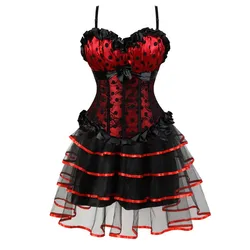 Sexy Dot Print Straps Lace Overbust Corset Top With Cup Zipper Women Bustier Lingerie Tutu Skirt Vintage Corset Dress Plus Size