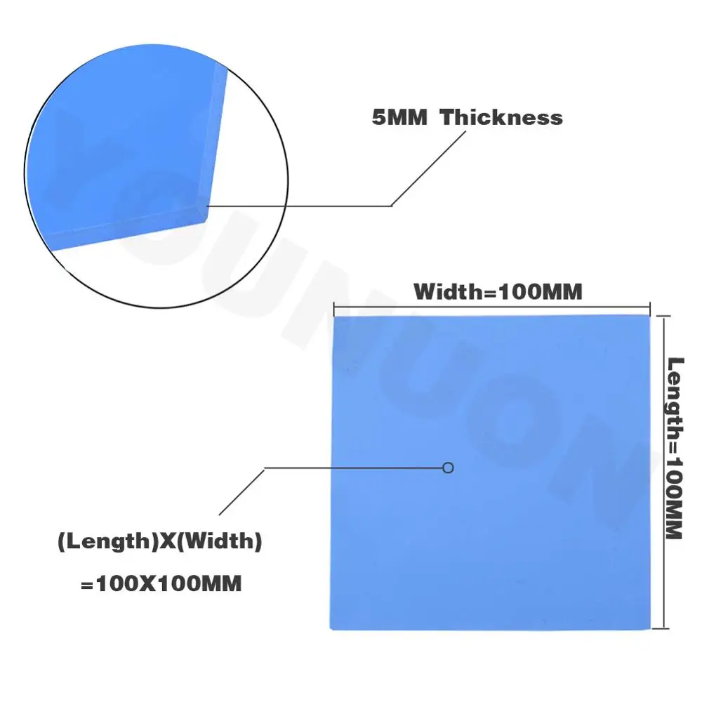 50 pz YOUNUON 100x100mmx5mm 5mm di spessore Pad termico CPU dissipatore di calore Pad raffreddamento Silicone conduttivo dissipatore di calore termico pad in silicone